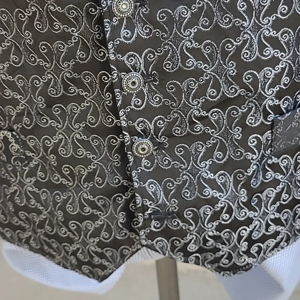 WAH MAKER Black Silver Abstract Cotton Blend Western USA Mens Full Button Vest L